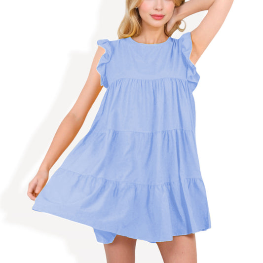 Anna-Kaci Women's Sleeveless Ruffle Trim Tiered Babydoll Dress with Flowy Fit for Casual Summer and Beach Wear