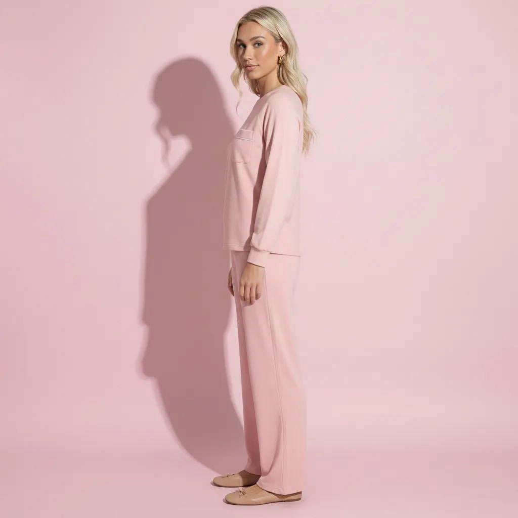 Anna-Kaci Women's 2-Piece Set Long Sleeve Top with Front Pocket and Relaxed Fit Lounge Pants