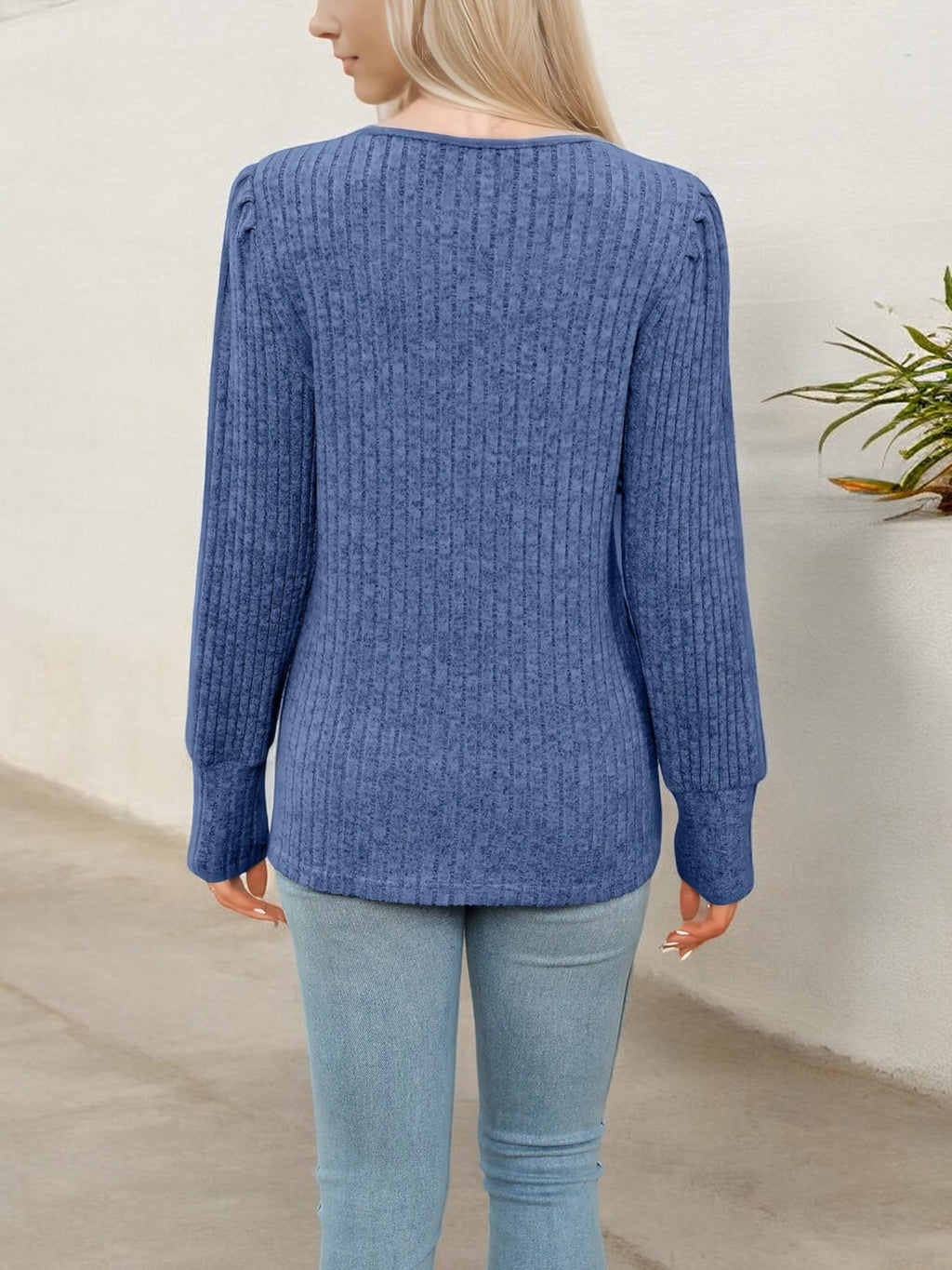 Women's V-Neck Ribbed Knit Sweater with Lace Trim Detail