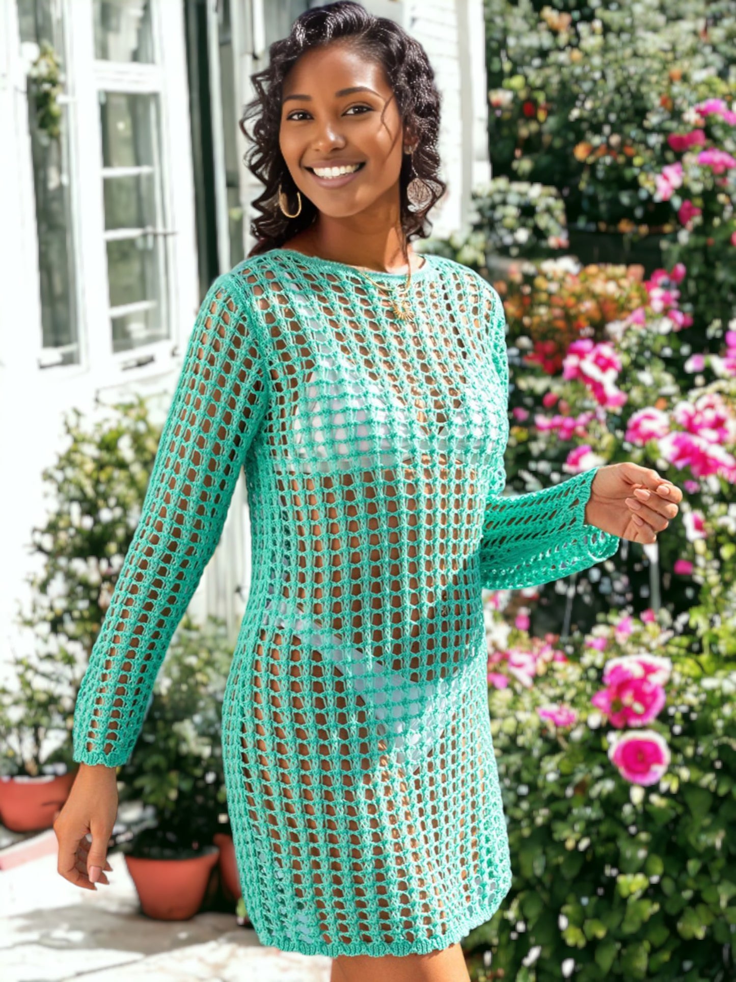 Knitted Crochet Mesh Tunic Bikini Cover Up