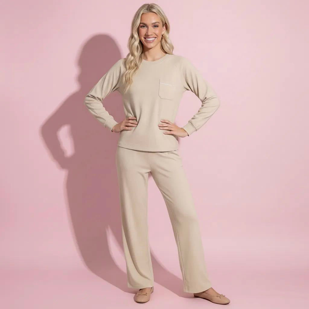 Anna-Kaci Women's 2-Piece Set Long Sleeve Top with Front Pocket and Relaxed Fit Lounge Pants