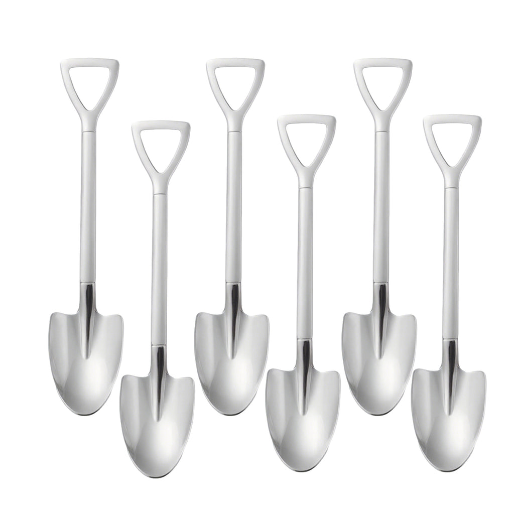 Anna-Kaci 6-Piece Mini Shovel Dessert Spoon Set with Stainless Steel Garden Tool Design