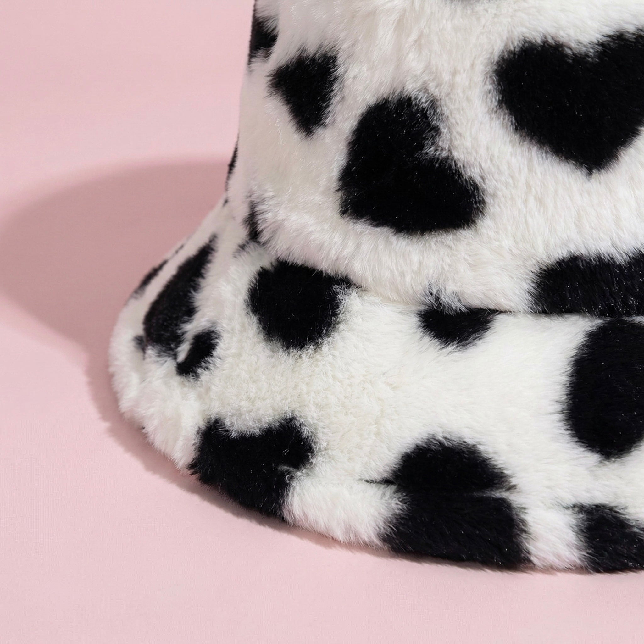 Anna-Kaci Valentine Plush Heart Pattern Bucket Hat Soft Texture Cozy Winter Style