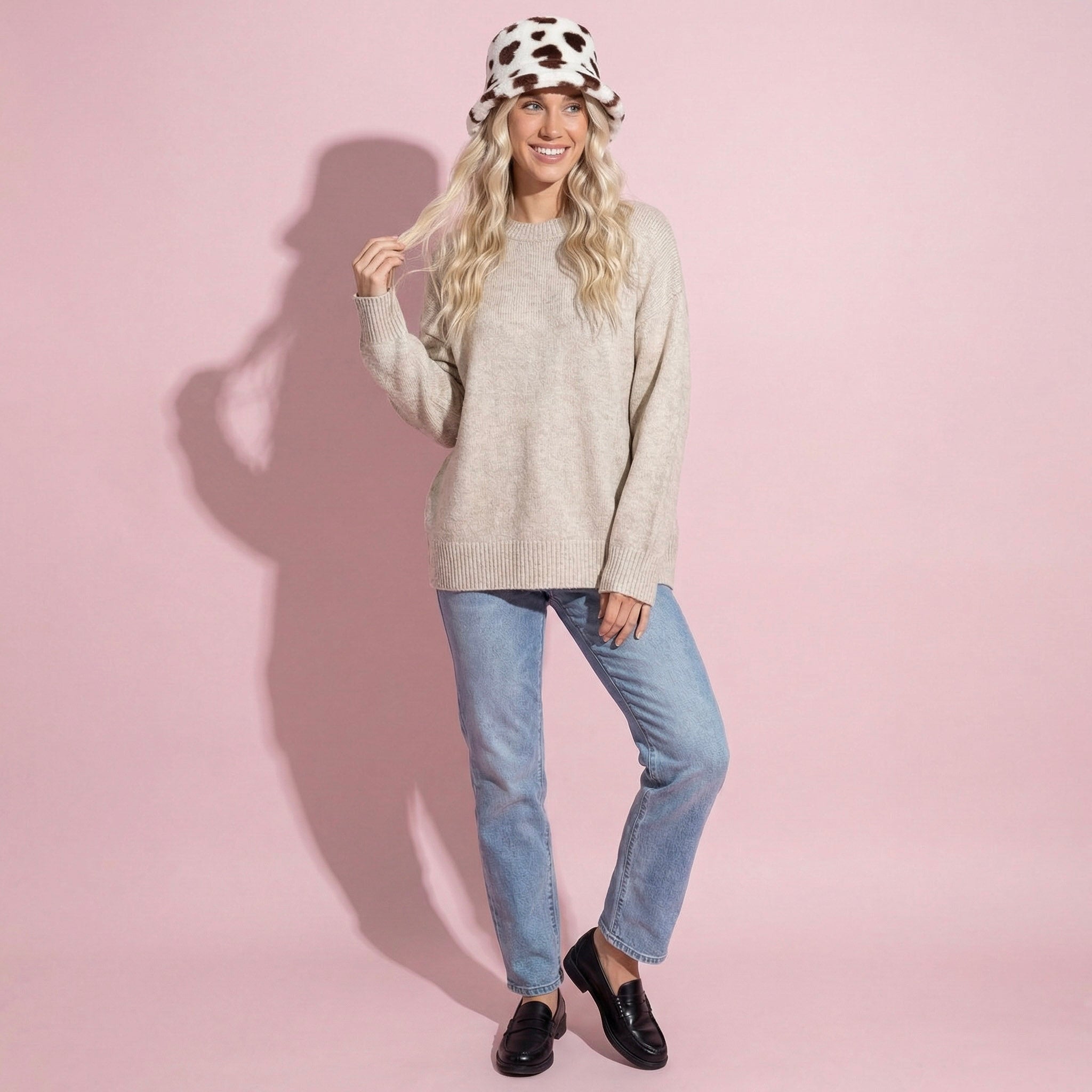 Anna-Kaci Valentine Plush Heart Pattern Bucket Hat Soft Texture Cozy Winter Style