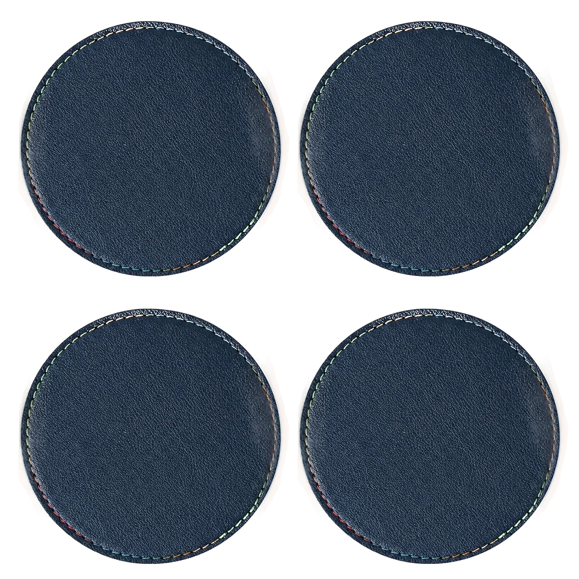 Anna-Kaci 4-PC Round Leather Coaster with Stitched Edge Durable Table Protector
