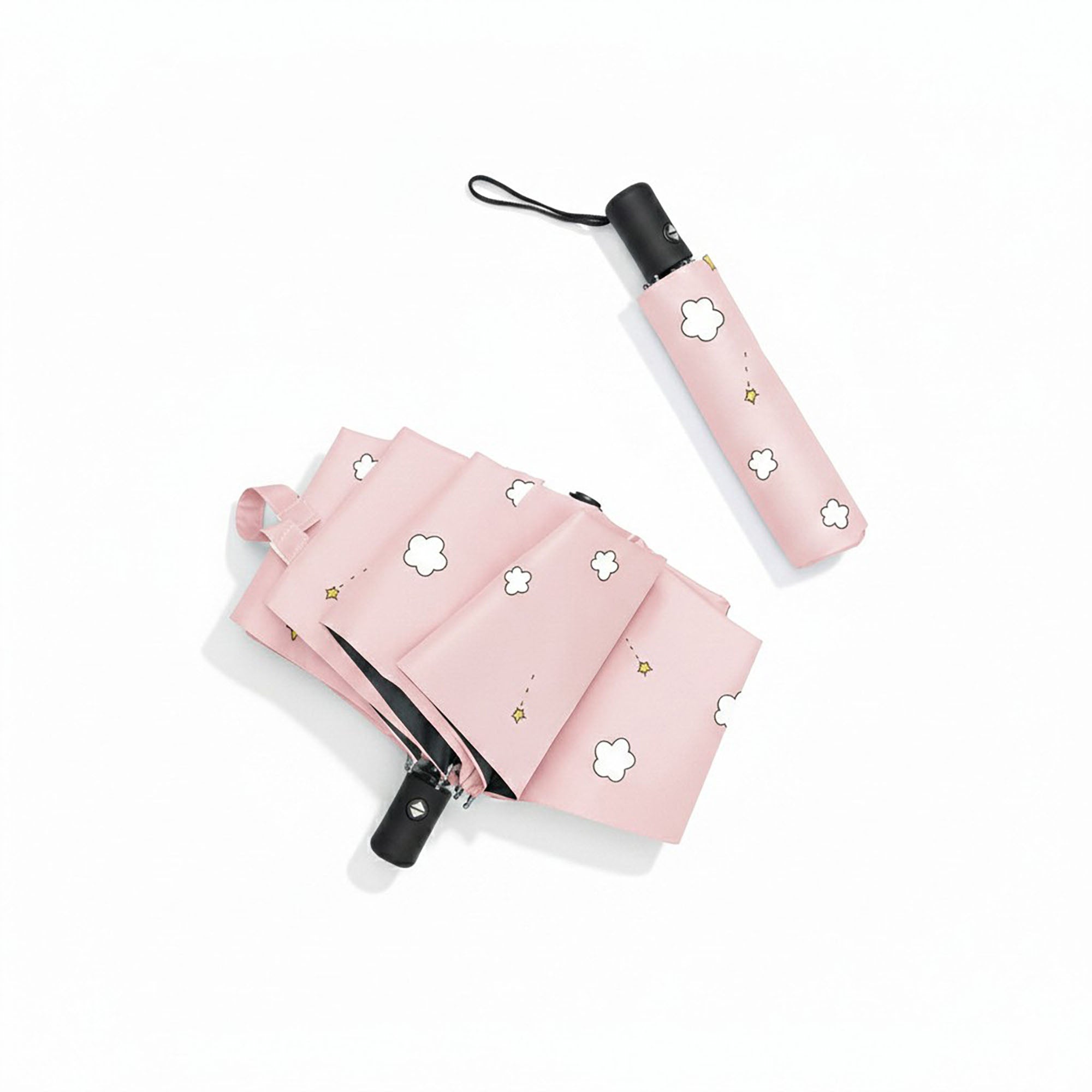 Anna-Kaci Cloud and Star Print Compact Folding Umbrella with Matching Sleeve and Automatic Open
