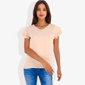 Blusa de mujer de manga corta con escote en V y mangas con volantes de doble capa