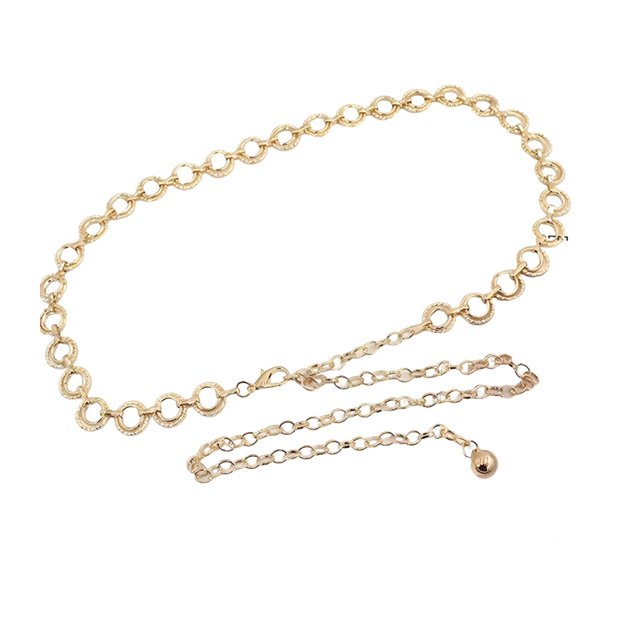 Anna-Kaci Women's Textured Circle Link Waist Chain Belt with Adjustable Fit and Dangling Charm Accent for Layered Stylish Detail 43x0.6in