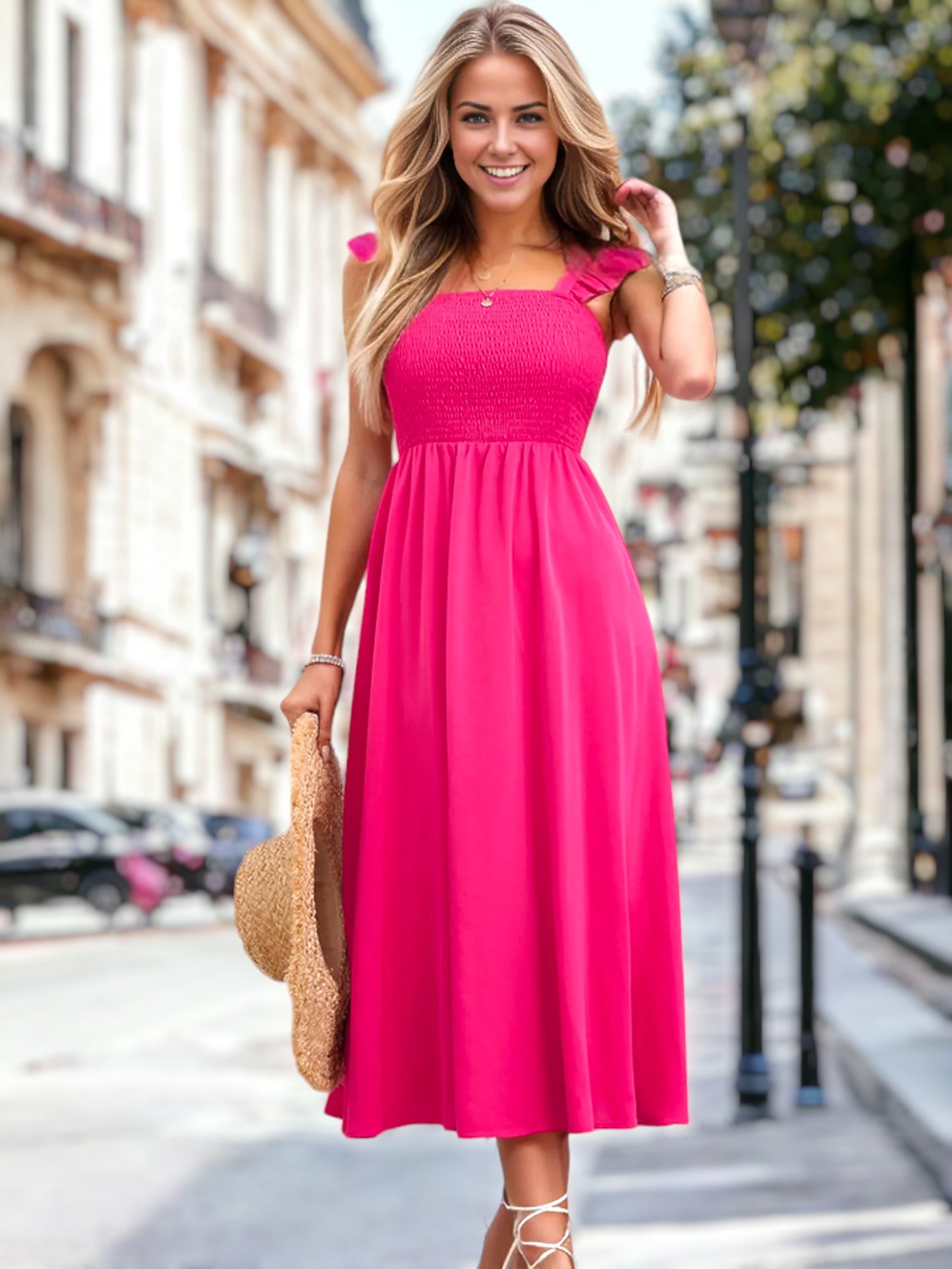 Solid Color Ruffle Strap Dress