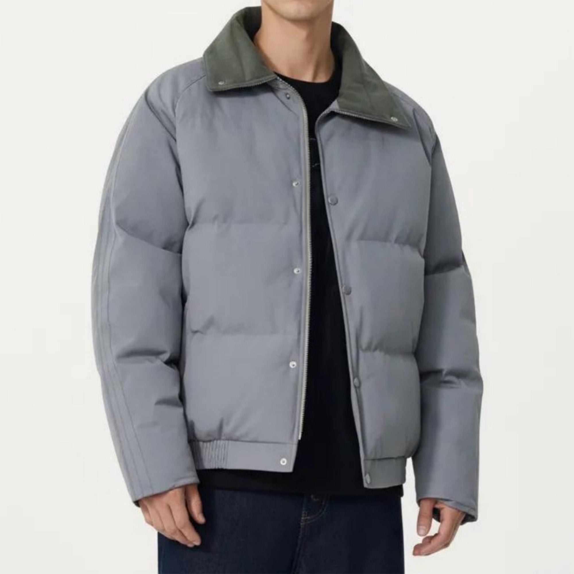 Anna-Kaci Men's Quilted Puffer Jacket with Stand Collar Snap Front and Ribbed Hem