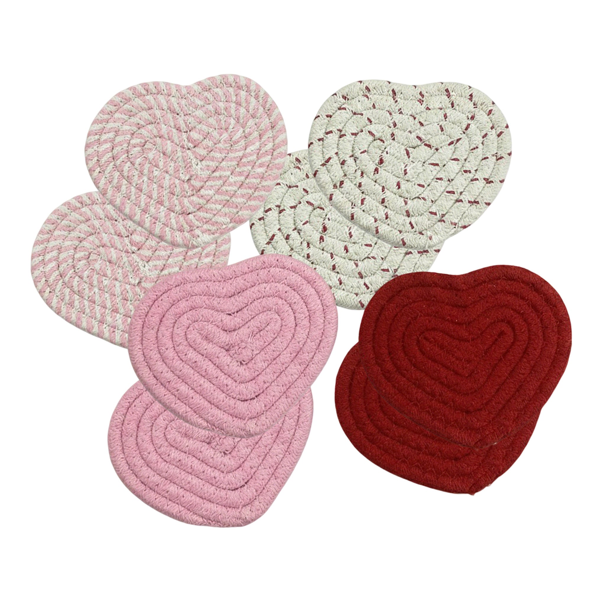 Anna-Kaci 8-PC Heart Shaped Braided Coaster Set Soft Table Protectors