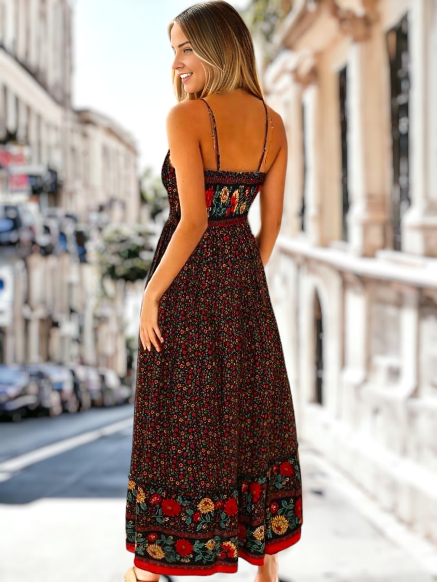 Vestido bohemio de verano con escote en V 