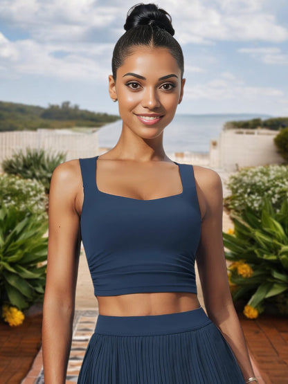 Women's Square Neck Crop Top with Stretch Fit and Ruched Sides