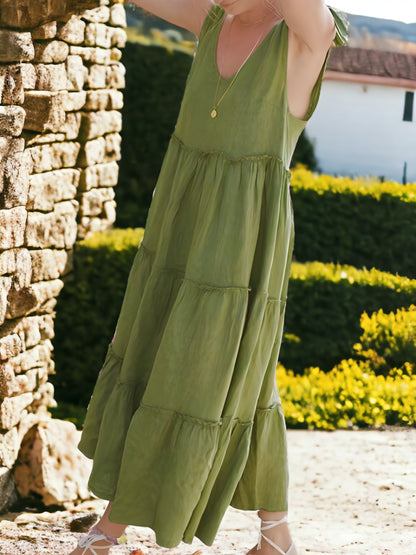 Vestido largo con volantes y mangas con lazo para mujer