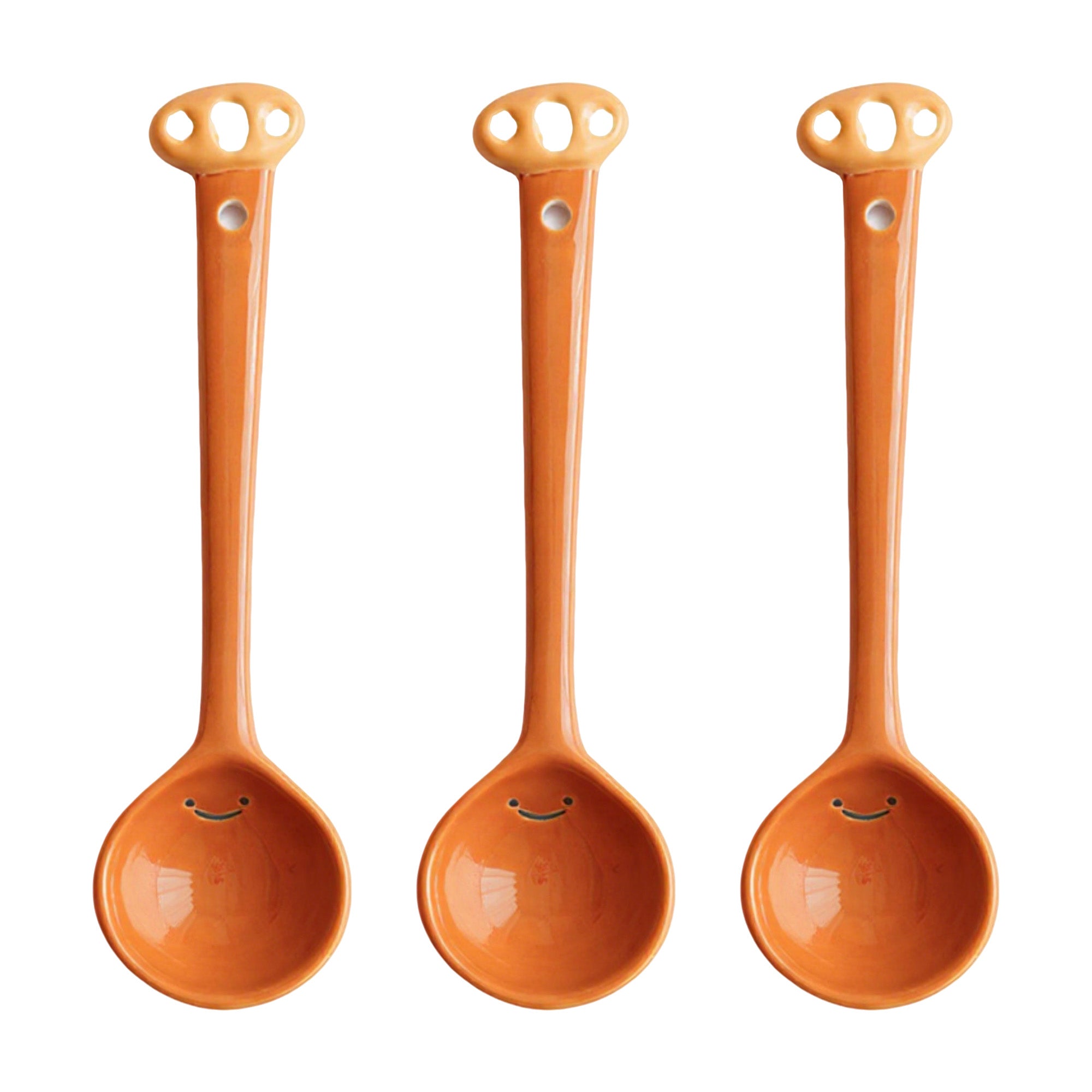 Anna-Kaci Ceramic Soup Ladle Spoons with Food Handle Design 3 Piece Set