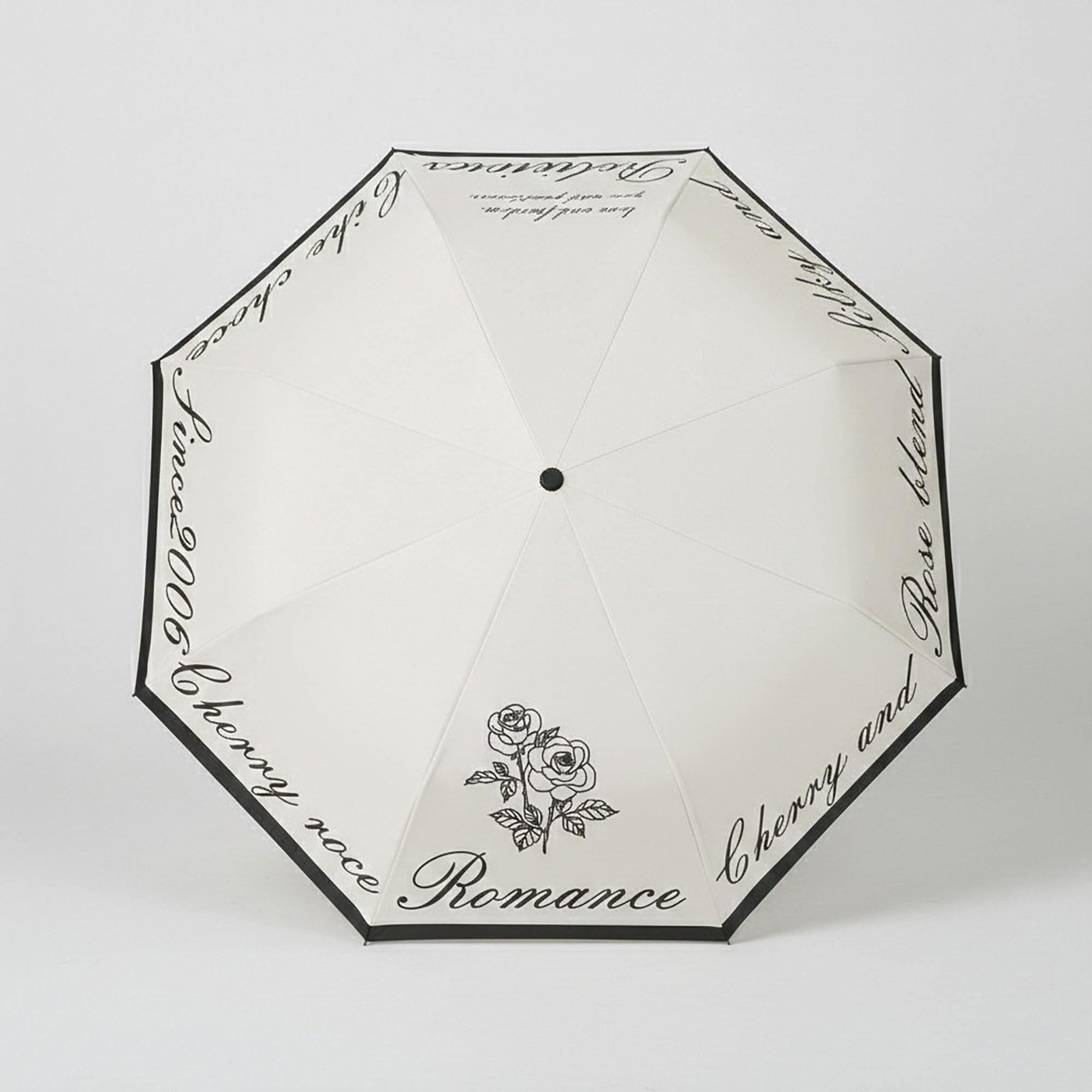 Anna-Kaci Romance Script Print Umbrella with Rose Graphic and Contrast Trim