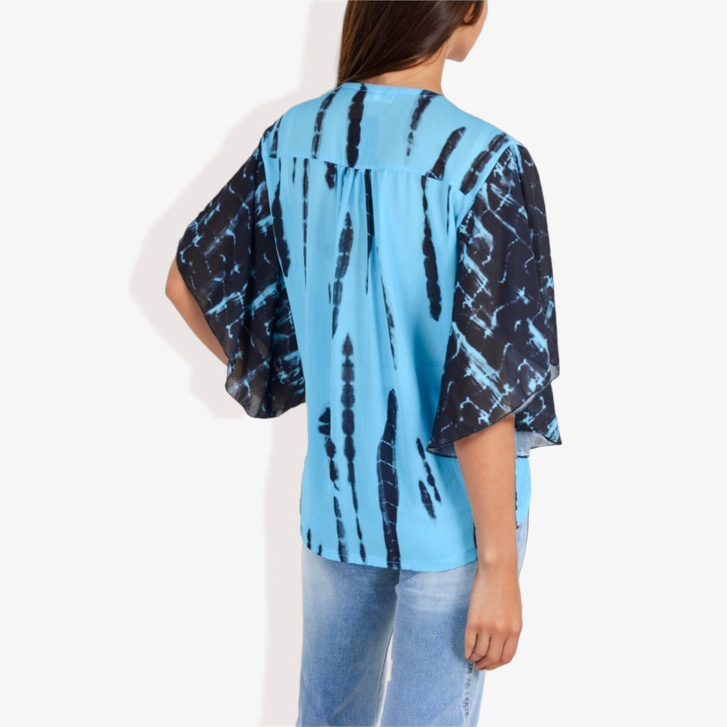 Blusa con mangas estilo kimono y efecto tie-dye con botones en la parte delantera para mujer de Anna-Kaci