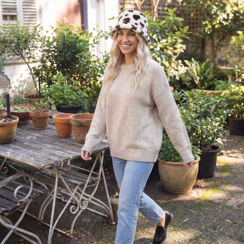 Anna-Kaci Valentine Plush Heart Pattern Bucket Hat Soft Texture Cozy Winter Style