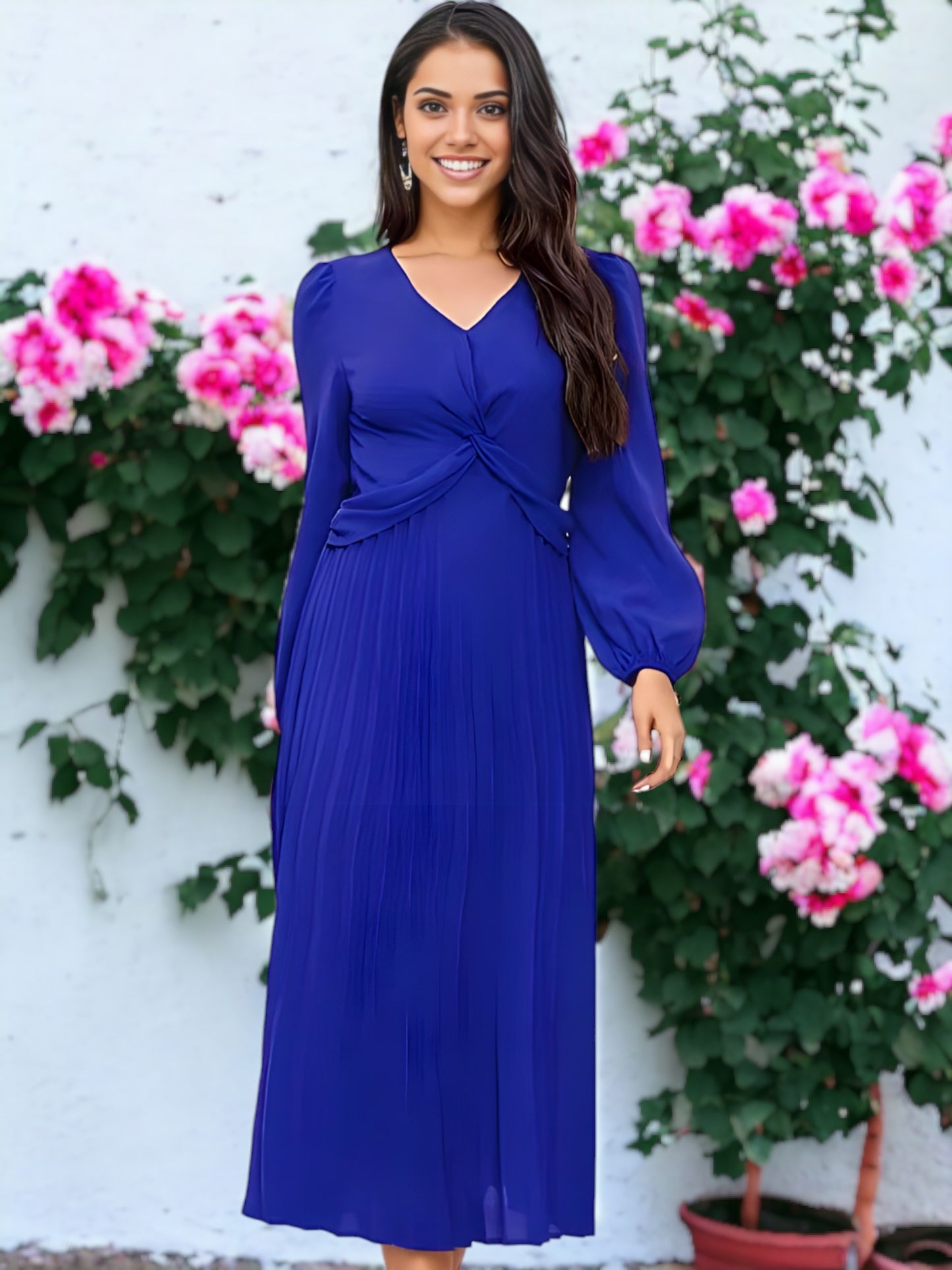 Twist Front Pleated Dress