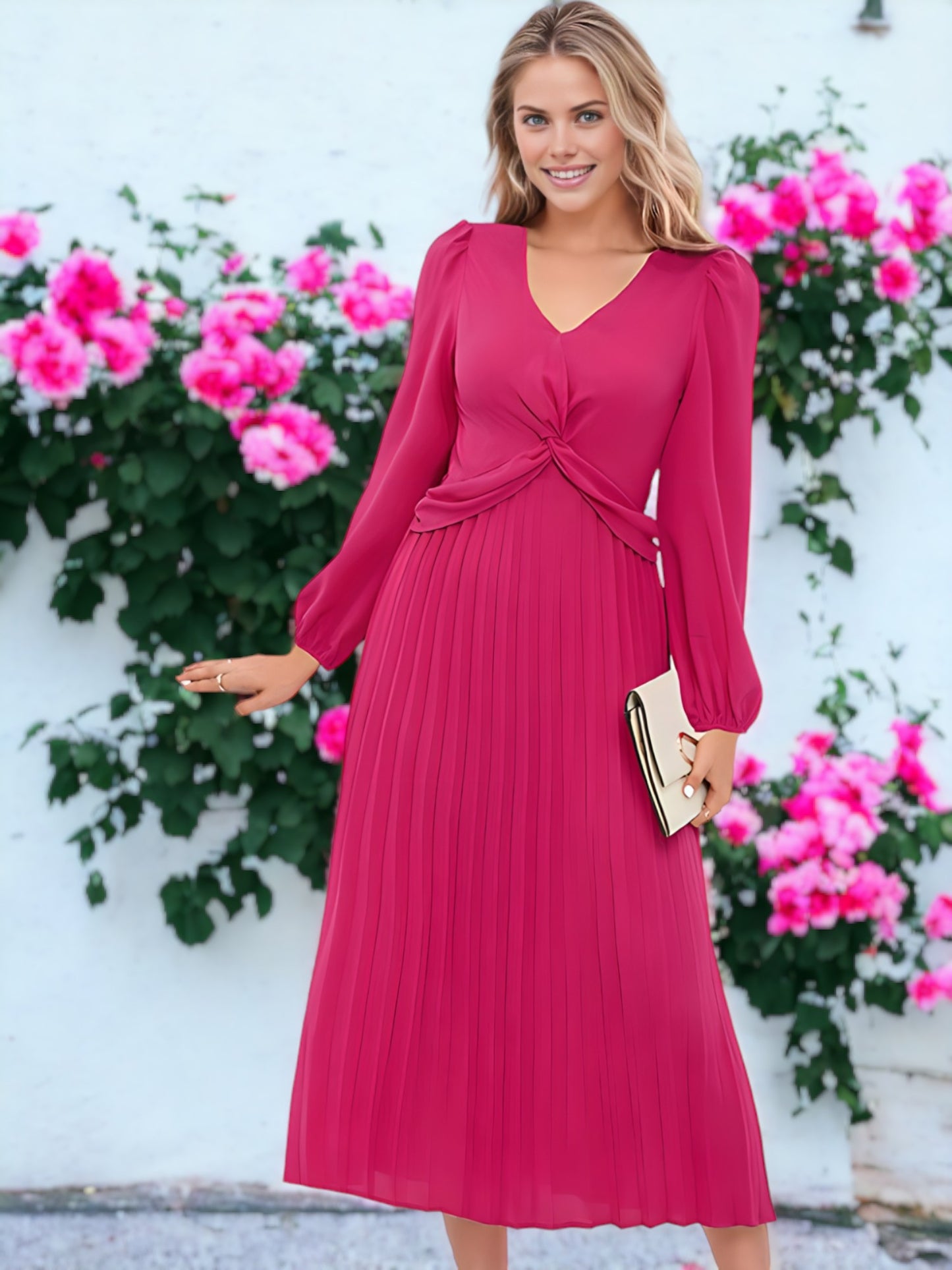 Twist Front Pleated Dress