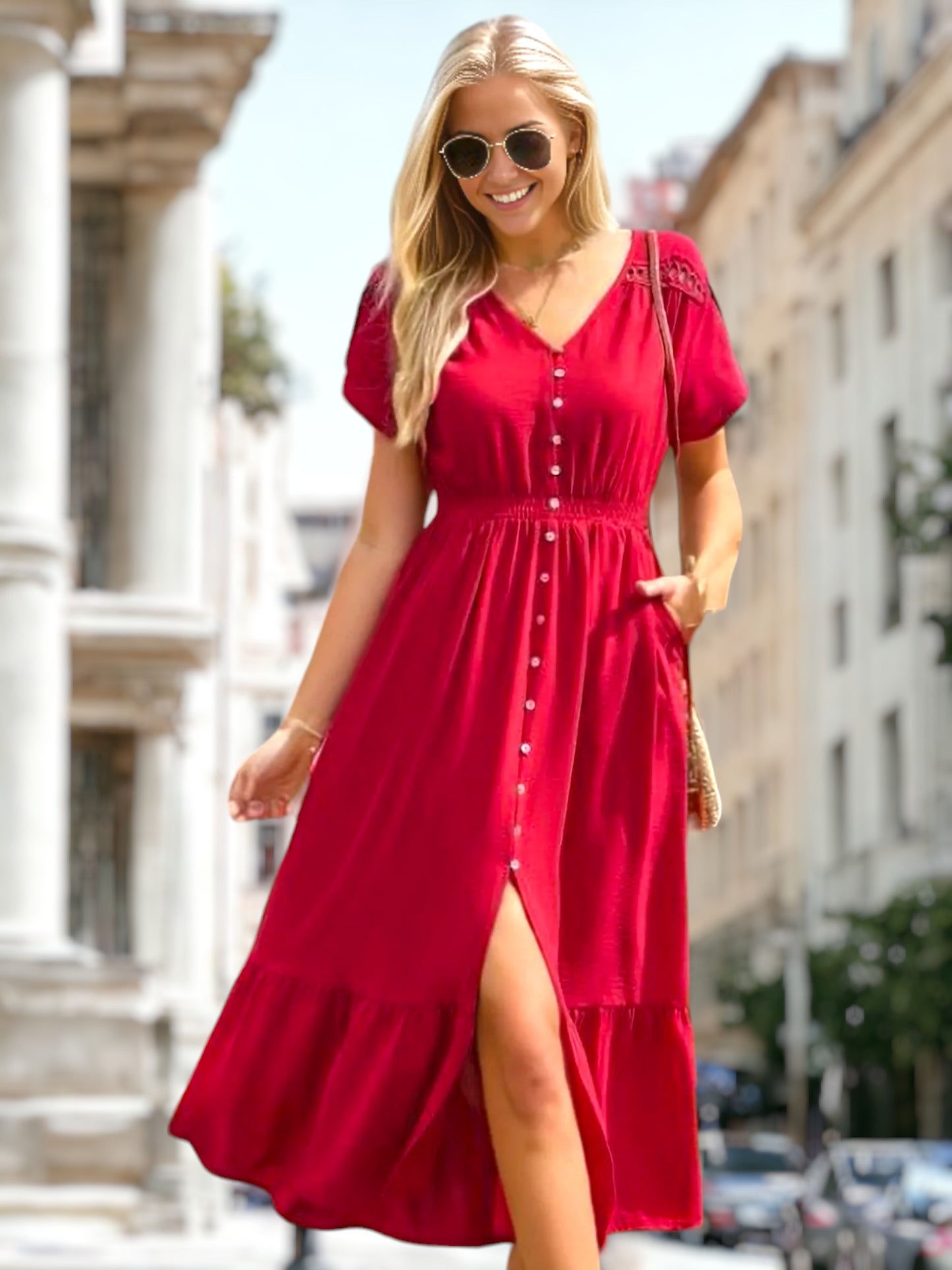 Tulip Sleeve Ruffle Hem Dress