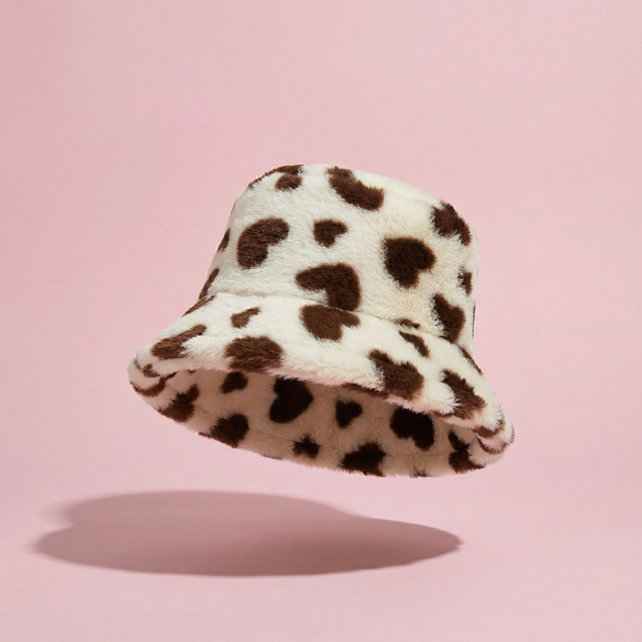 Anna-Kaci Valentine Plush Heart Pattern Bucket Hat Soft Texture Cozy Winter Style