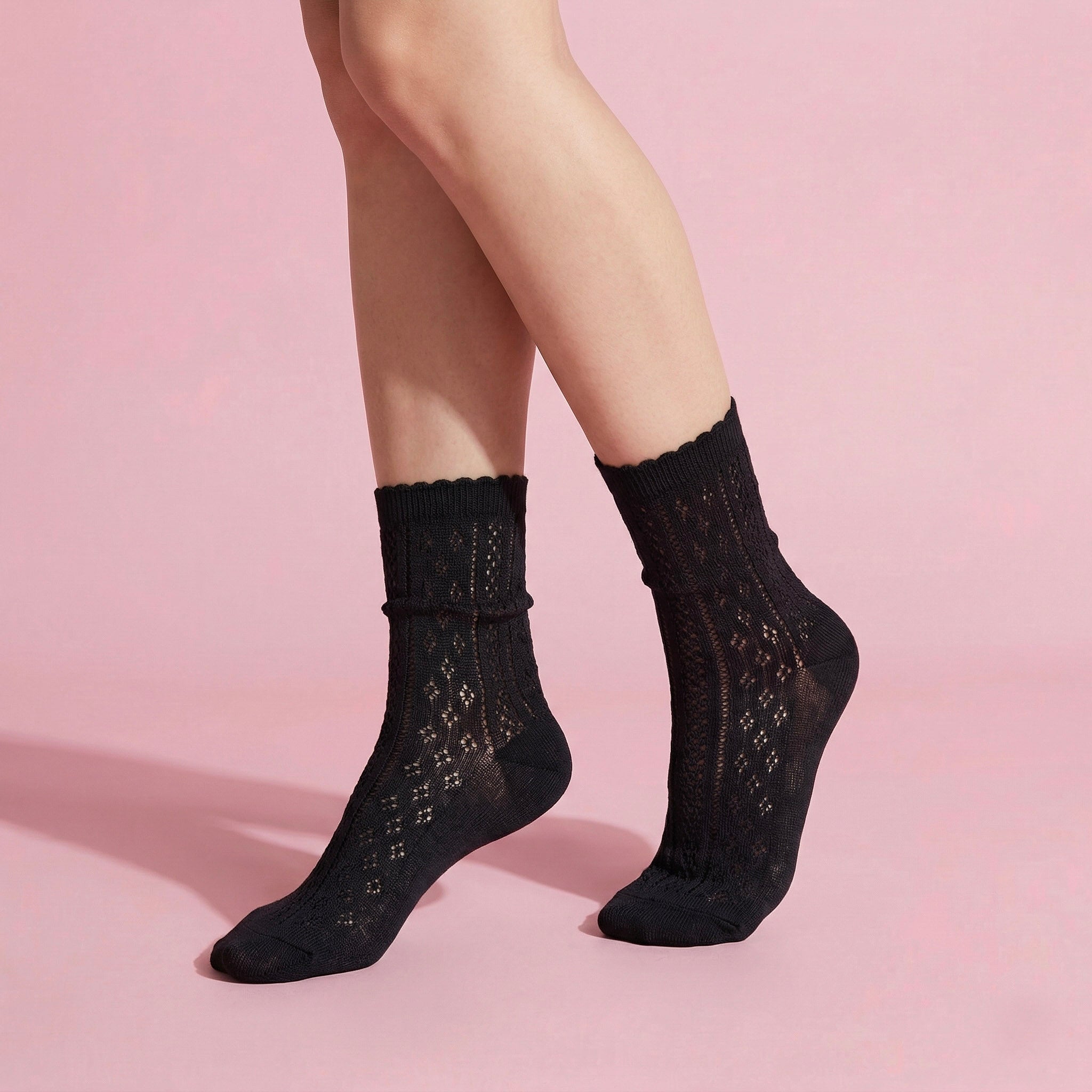 Anna-Kaci 4 Pairs Women's Lace Knit Crew Socks Lightweight Breathable Mesh Style with Elastic Cuff in Assorted Patterns