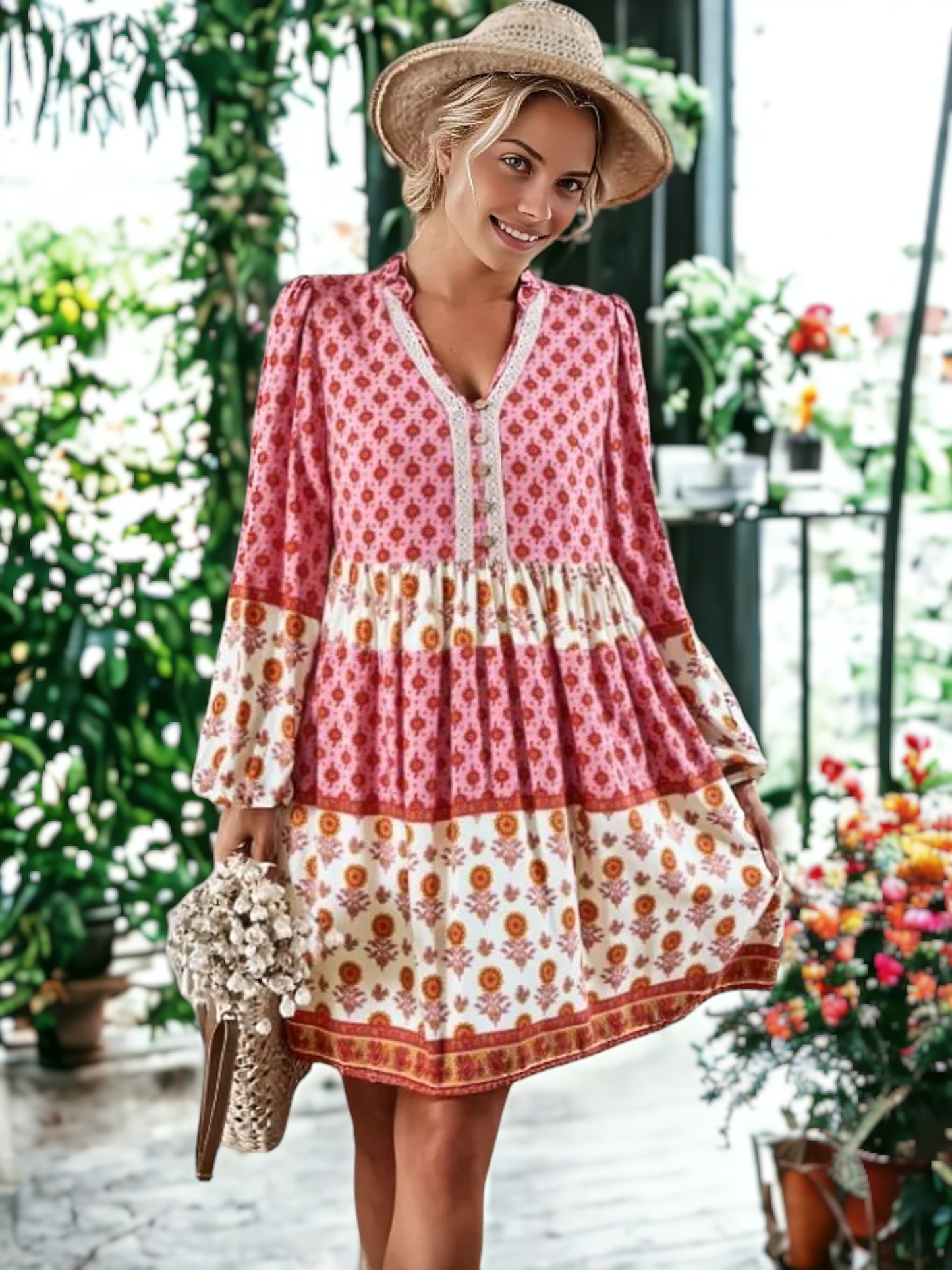 Floral Pattern Boho Dress