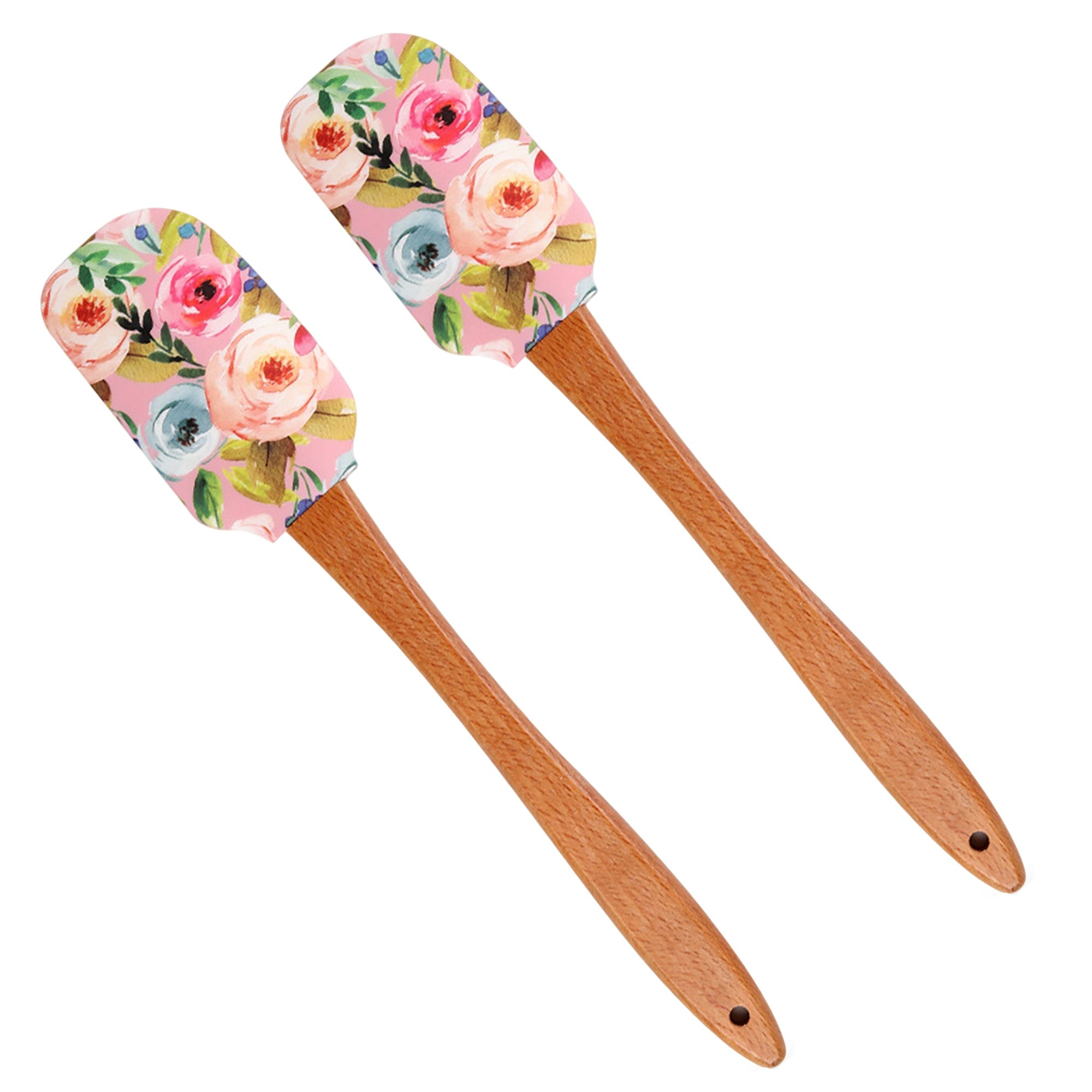 Anna-Kaci Silicone Spatula Set Butterfly Floral Print Wooden Handle Heat Resistant Baking Mixing Tools 2 Piece