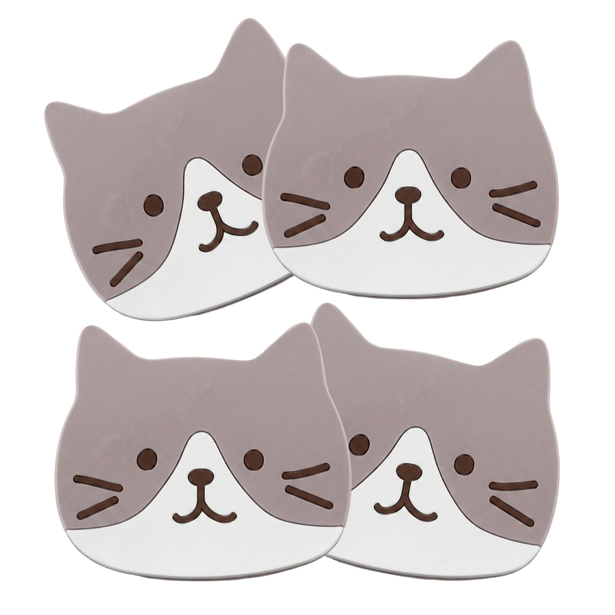 Anna-Kaci 4-PC Cat Face Coaster Cute Non Slip Drink Table Protector