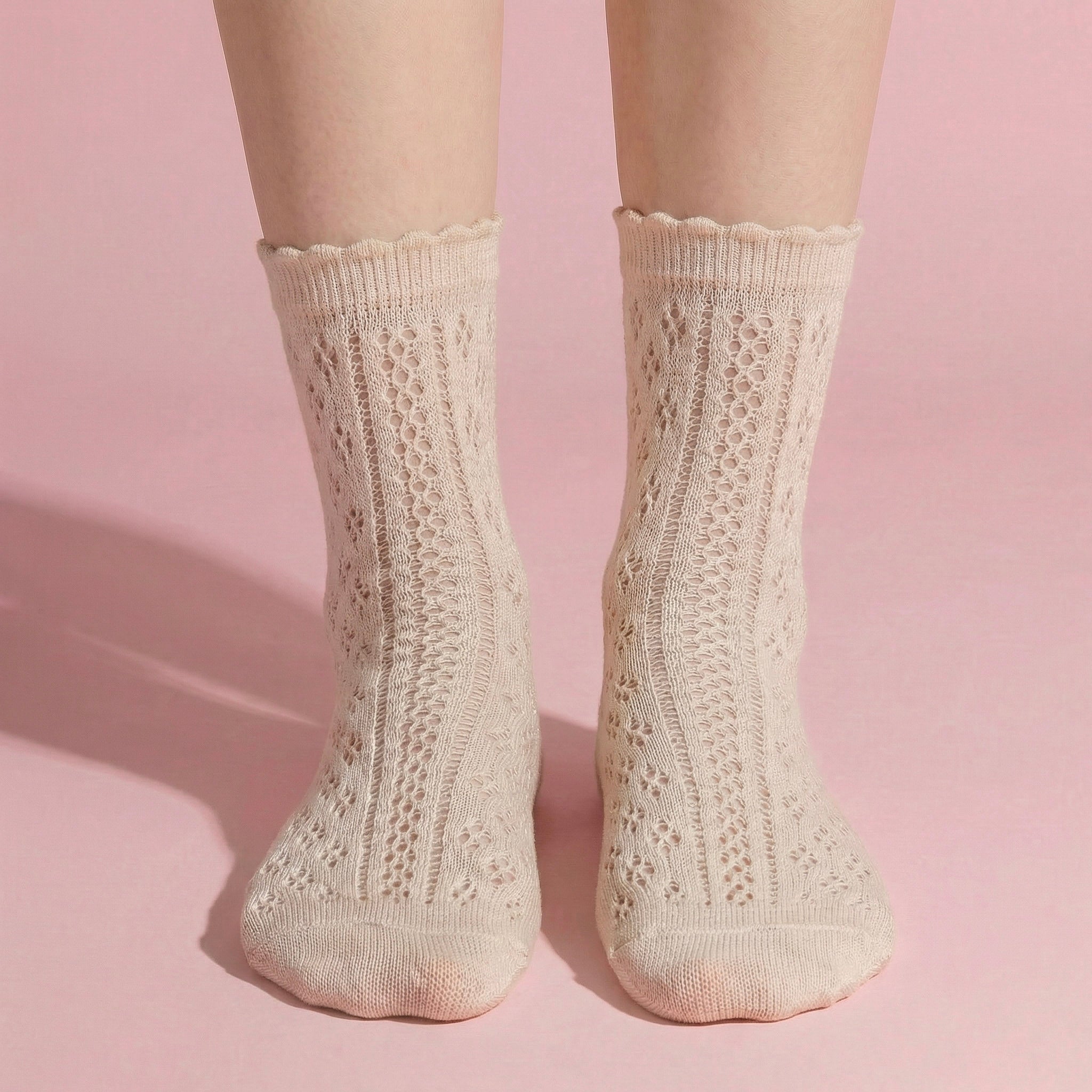 Anna-Kaci 4 Pairs Women's Lace Knit Crew Socks Lightweight Breathable Mesh Style with Elastic Cuff in Assorted Patterns