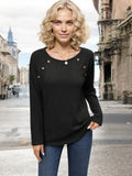 Blusa de punto acanalado de manga larga para mujer de Anna-Kaci con detalle de botones y escote redondo