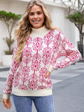 Anna-Kaci Women's Mock Neck Long Sleeve Floral Pattern Knit Sweater
