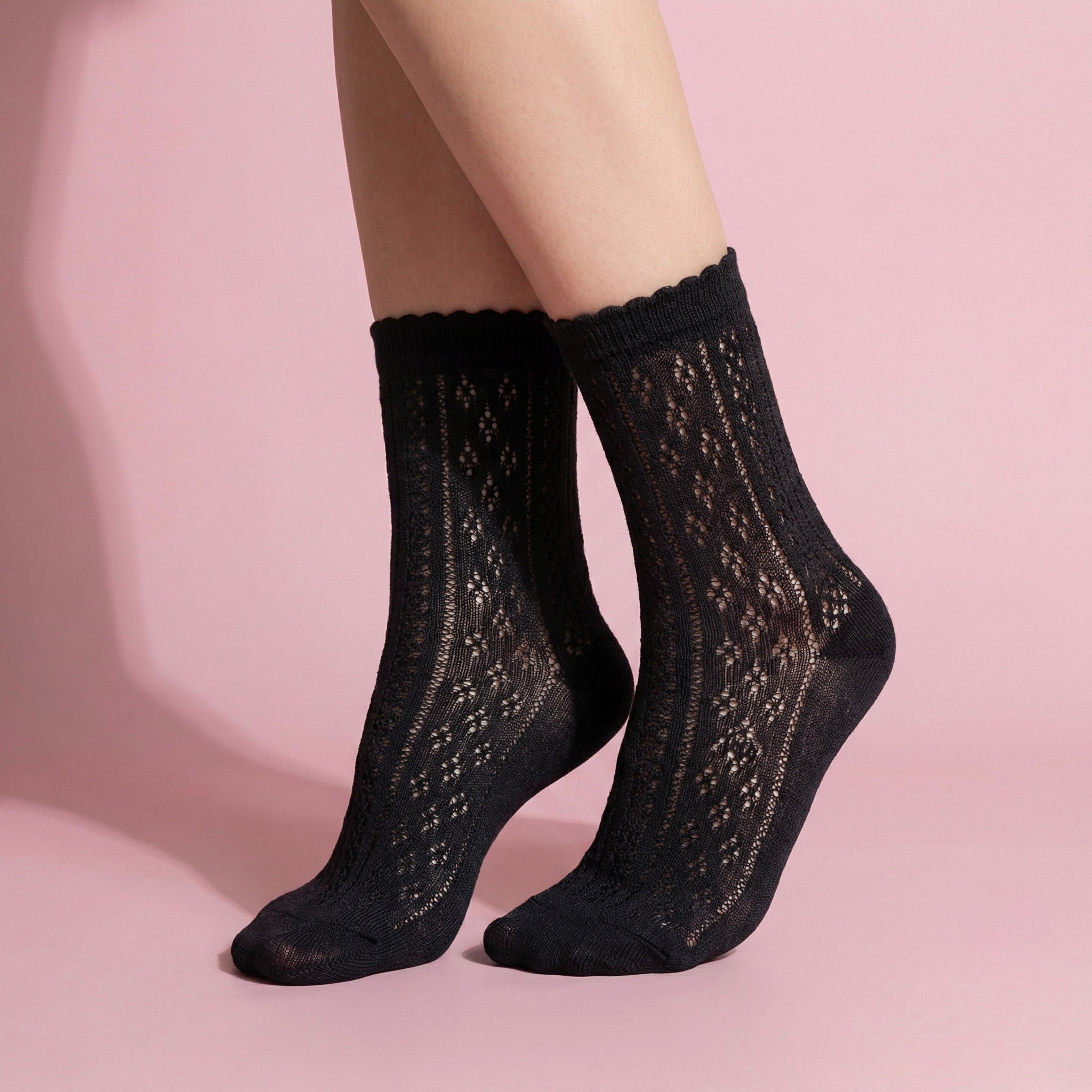 Anna-Kaci 4 Pairs Women's Lace Knit Crew Socks Lightweight Breathable Mesh Style with Elastic Cuff in Assorted Patterns