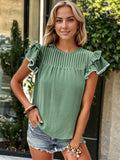 Blusa texturizada con cuello redondo y mangas con volantes