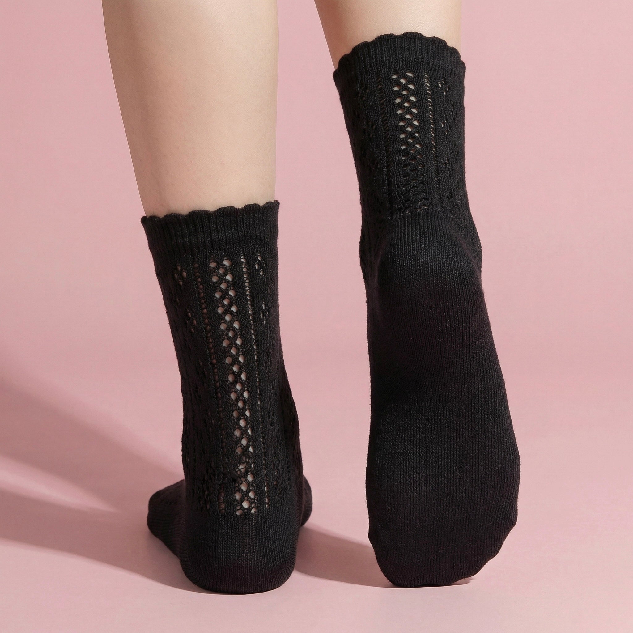 Anna-Kaci 4 Pairs Women's Lace Knit Crew Socks Lightweight Breathable Mesh Style with Elastic Cuff in Assorted Patterns