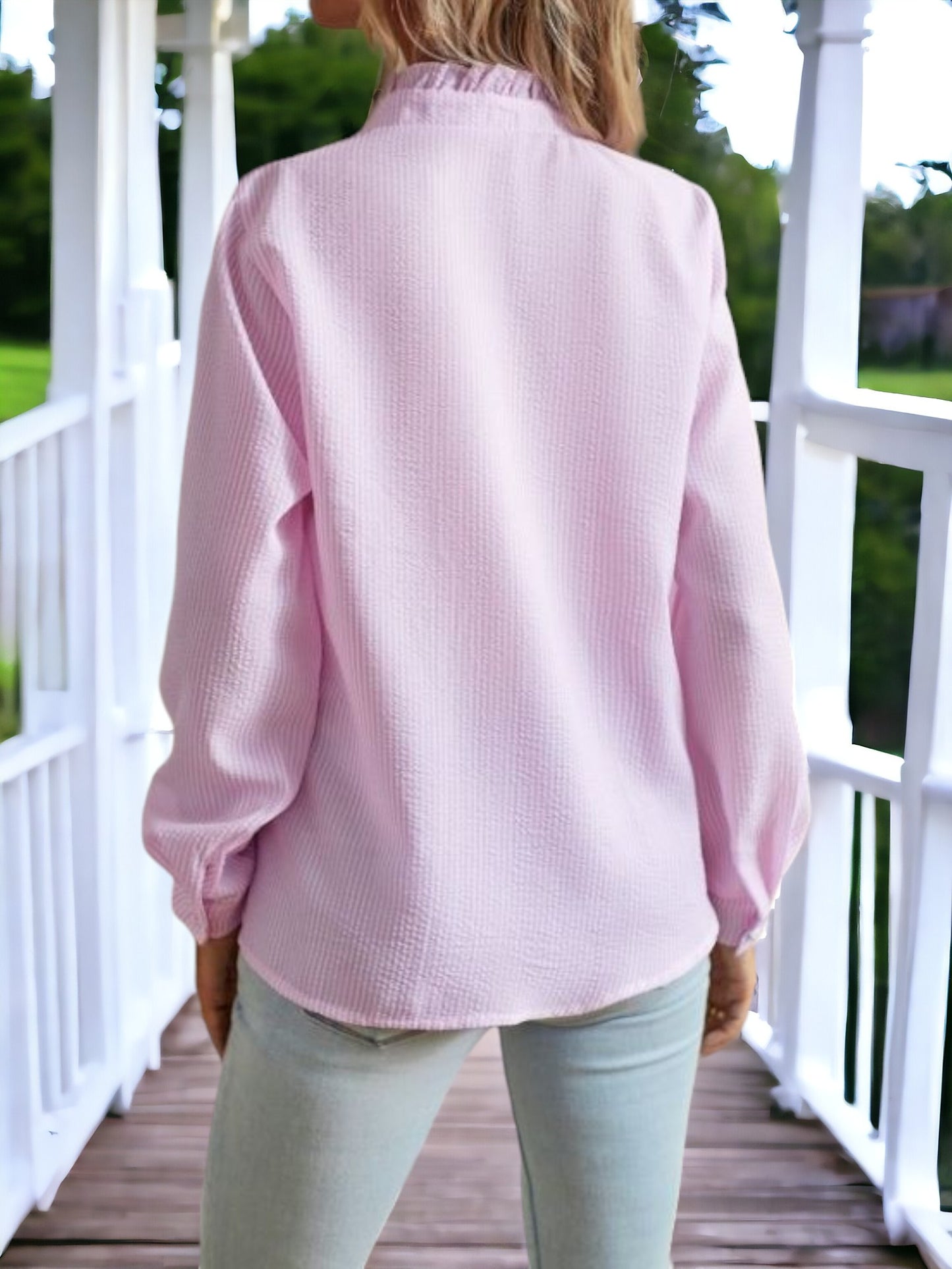 Textured Striped Ruffle Detail Shirt