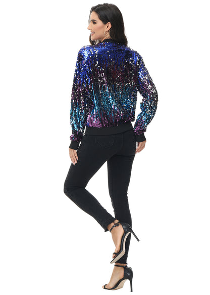 Sequin Bomber Zip-Up Jacket