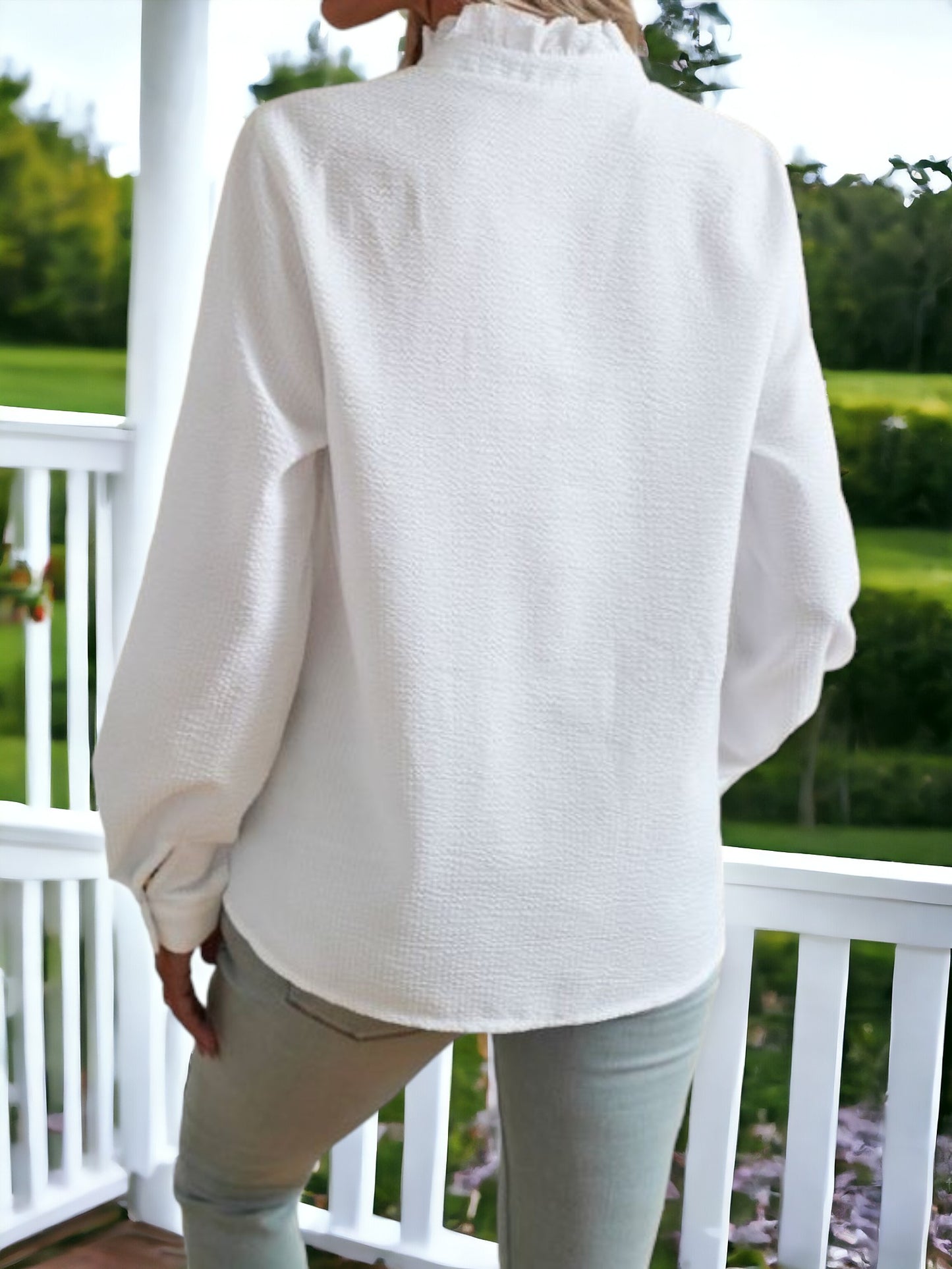 Textured Striped Ruffle Detail Shirt