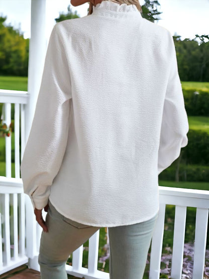 Textured Striped Ruffle Detail Shirt
