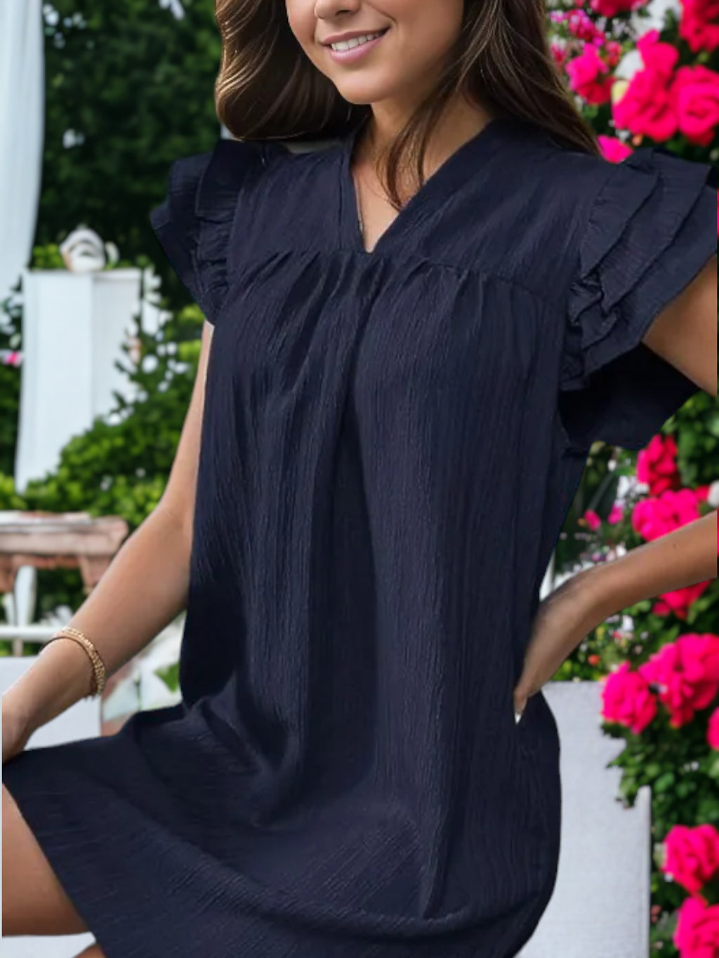 Stand Up Collar Ruffle Sleeve Dress
