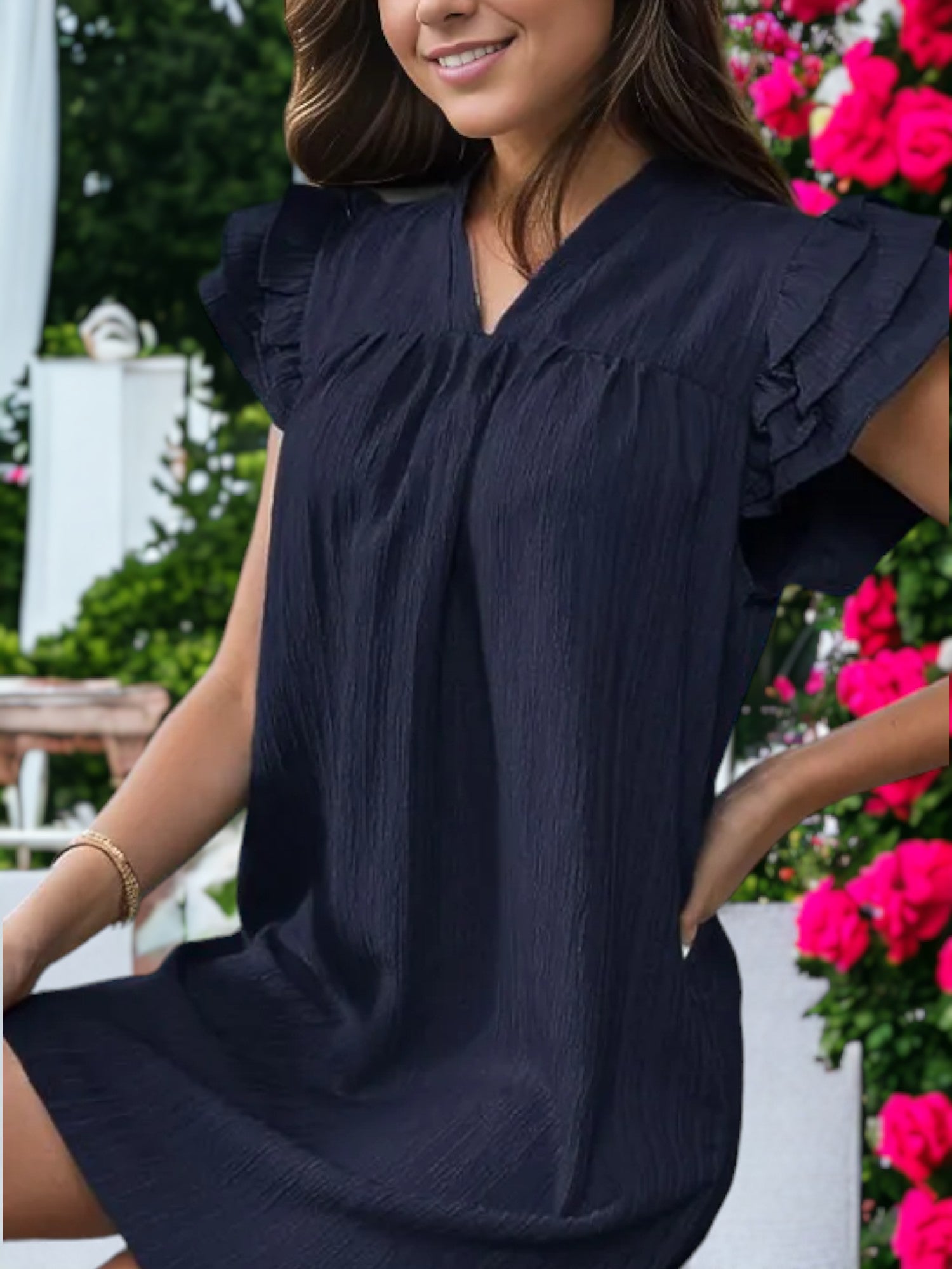 Stand Up Collar Ruffle Sleeve Dress