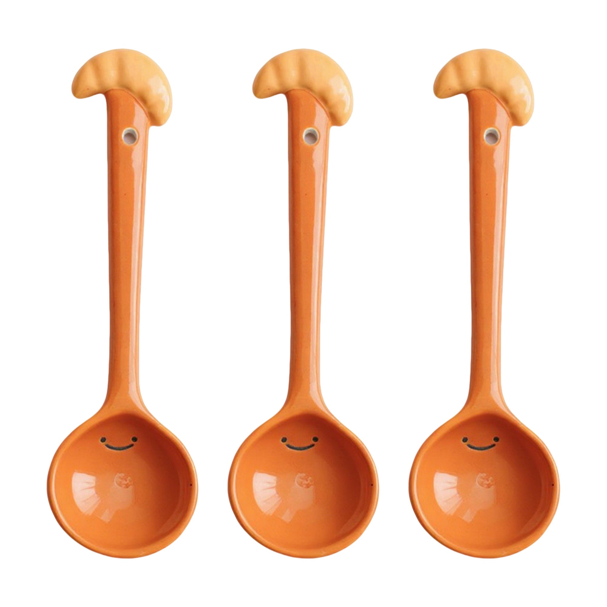 Anna-Kaci Ceramic Soup Ladle Spoons with Food Handle Design 3 Piece Set