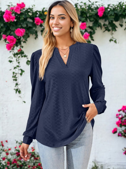 Split V Neck Textured Blouse