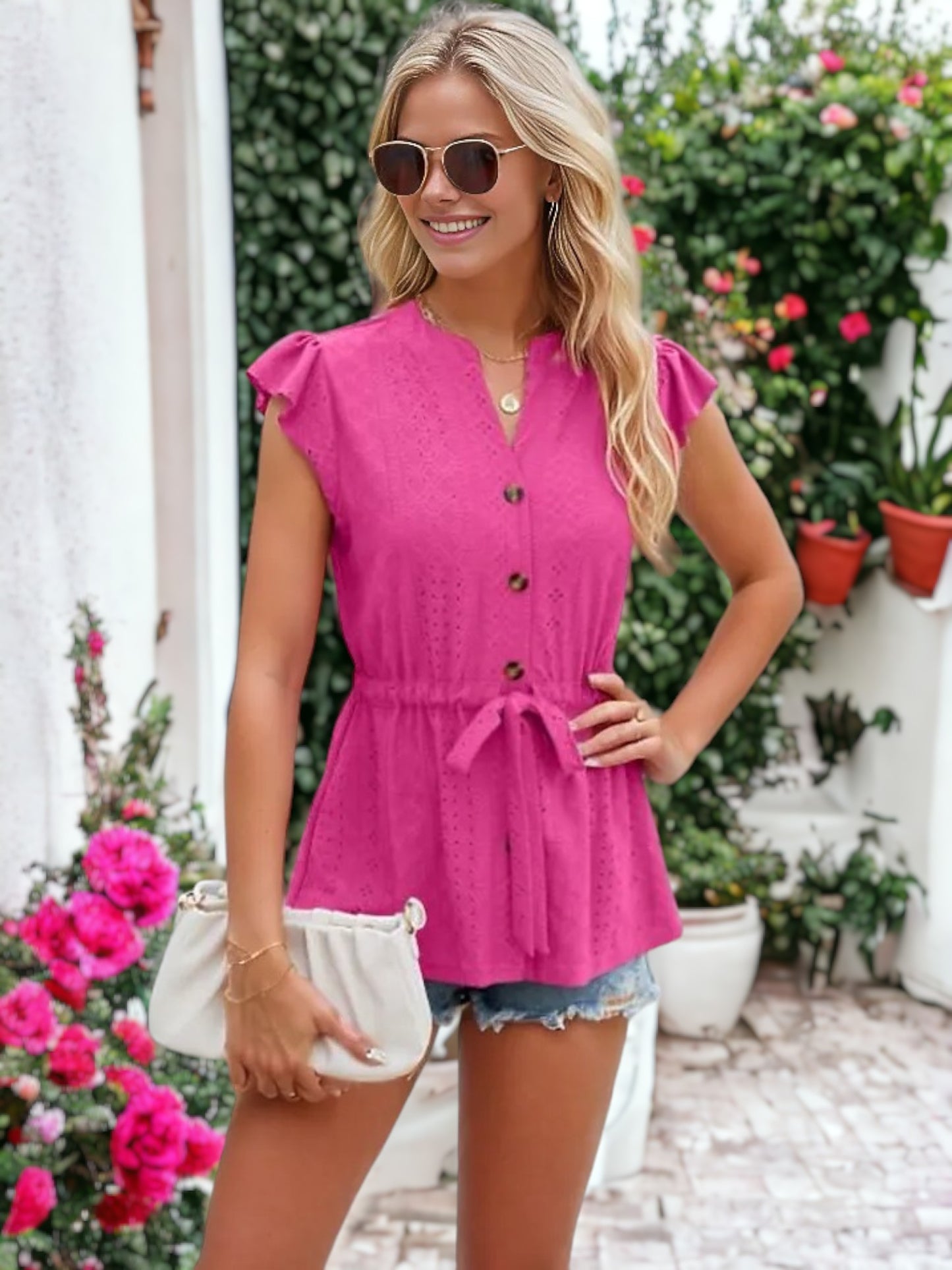 Button Lace Loose T-shirt
