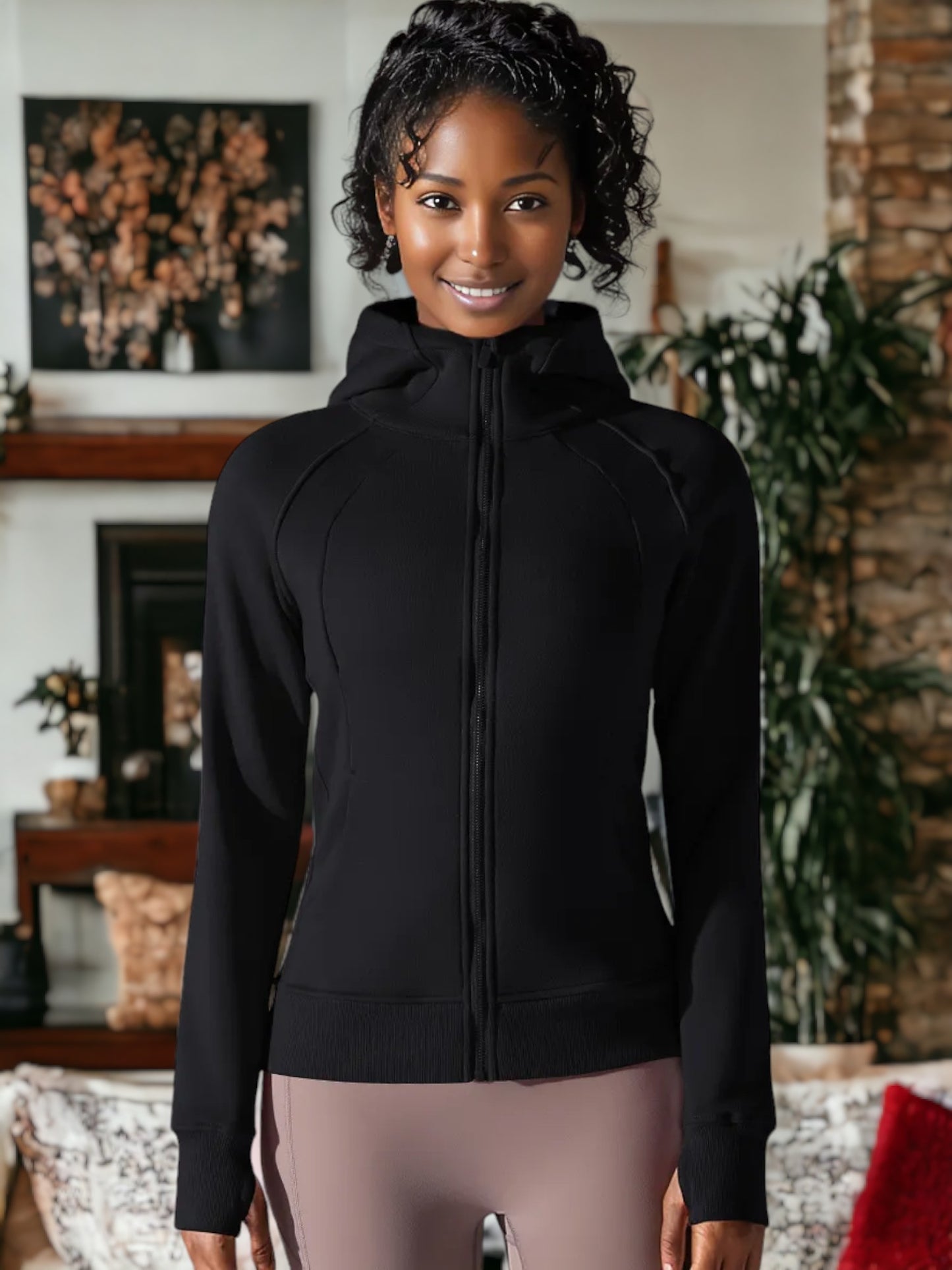 Chaqueta deportiva cálida con capucha para yoga y fitness