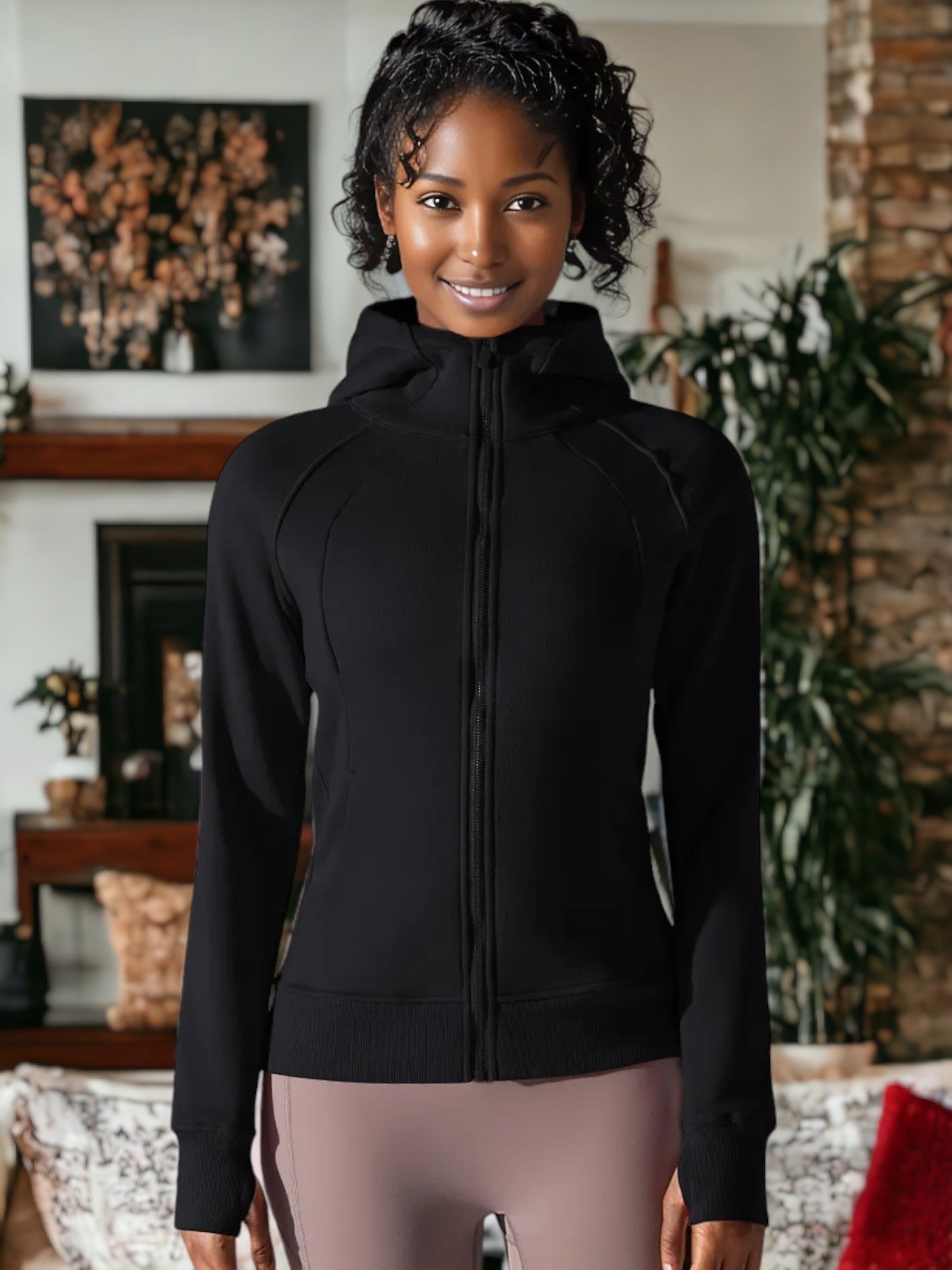 Chaqueta deportiva cálida con capucha para yoga y fitness