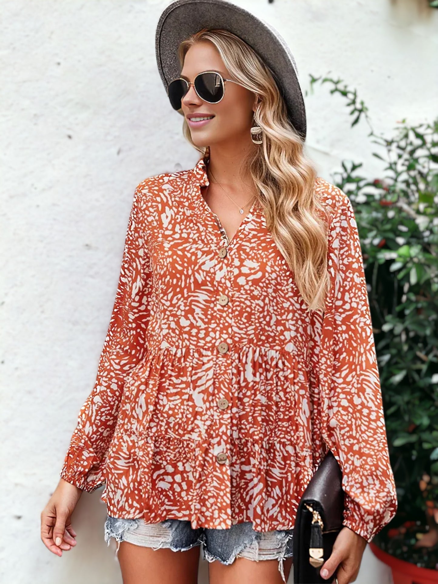 Summer Print Button Blouse
