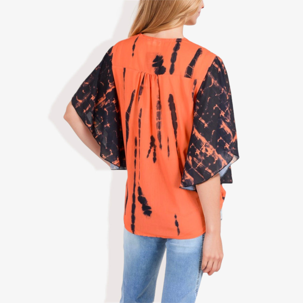Blusa con mangas estilo kimono y efecto tie-dye con botones en la parte delantera para mujer de Anna-Kaci