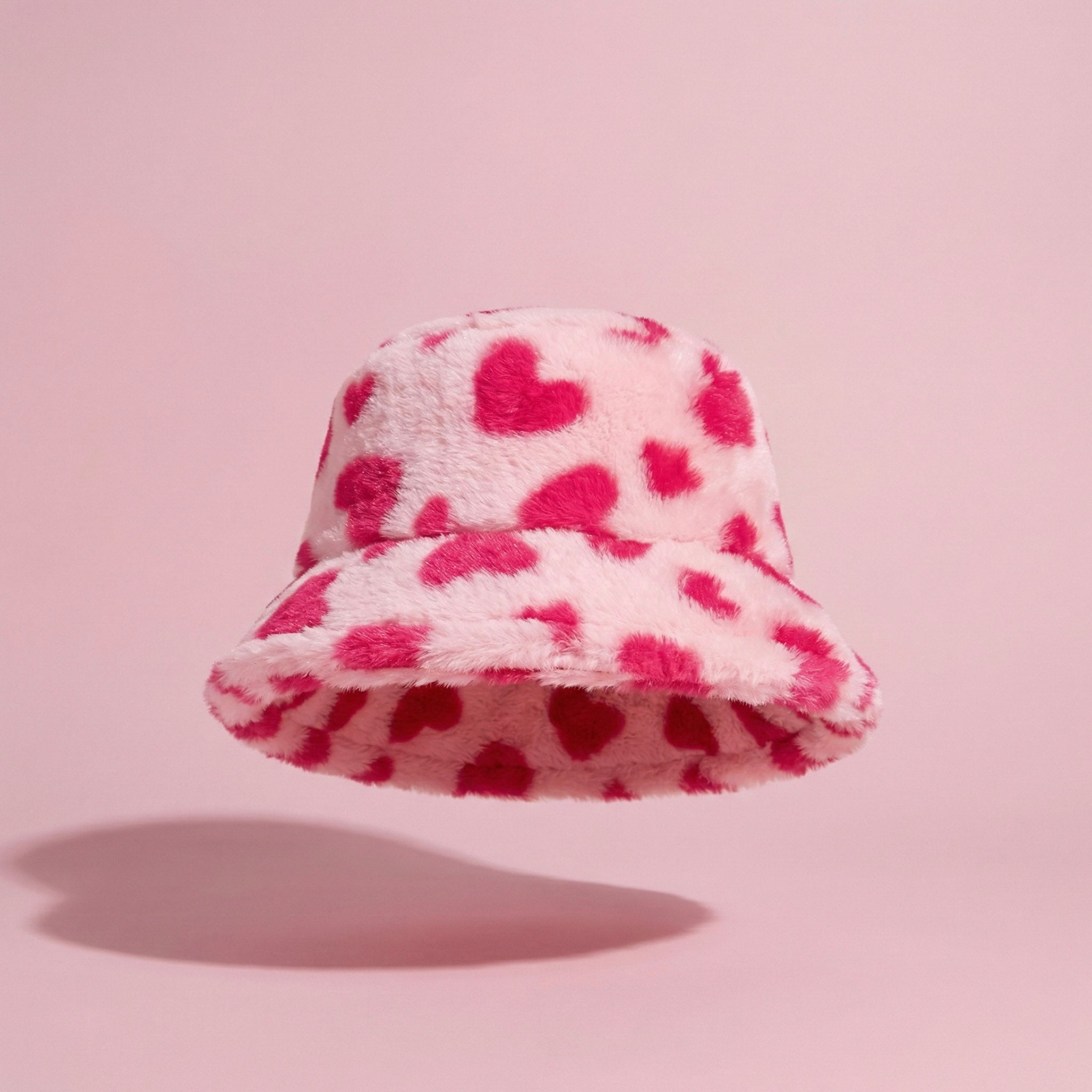 Anna-Kaci Valentine Plush Heart Pattern Bucket Hat Soft Texture Cozy Winter Style